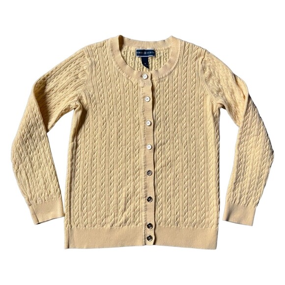 Karen Scott Women's Yellow Cable Knit Button Up Cardigan Sweater Medium M EUC - Picture 1 of 10